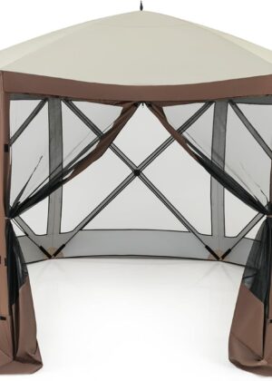 11.5x11.5 Ft Pop Up Gazebo with Netting, Portable Screen Tent with 6 Sided Mesh Walls, 2 Sunshade Cloths, Outdoor Instant Canopy Shelter with Carry Bag for Camping, Lawn, Backyard
