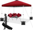 10x10 pop up Canopy Tent, One-Button Push Setup, Adjustable Height pop up Gazebo, Instant Portable Shelter, 4 Weight Bags, Sun Shade for Events & Camping, Silver Coated Top,Red