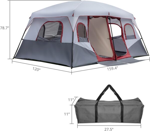 10 Person Tent | Large Multi Room Tent for Family | Included Tent Gear Loft Organizer for Camping Accessories | Portable Cabin Huge Tent with Carry Bag for Outdoor Car Camping，Family Tent - Image 2