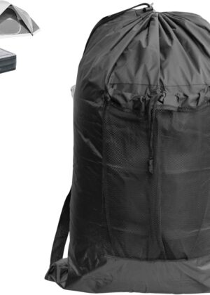 BLACK (Med 26"x14") Tent Bag. Also, for Camping Mattress, Beach Chair, Sleeping Bag, Flip, Bleacher, Booster Seat, Dog Bed, Stroller. 420D Polyester w/Adjustable Straps & Mesh Pocket.