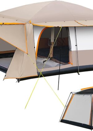 Camping Tent 4-6 Person, Double Layer, Multi-Room Family Cabin Tents with 3 Doors, Mesh Windows, Rainfly & Windproof, Large Waterpoof Tents for Outdoor Camping Hiking Picnic Gathering