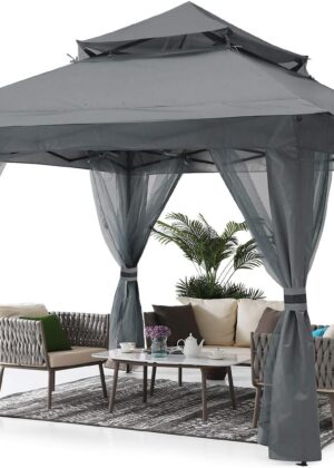 Pop Up Gazebo 13x13 - Outdoor Canopy Tent with Mosquito Netting for Patio Garden Backyard(Gray)