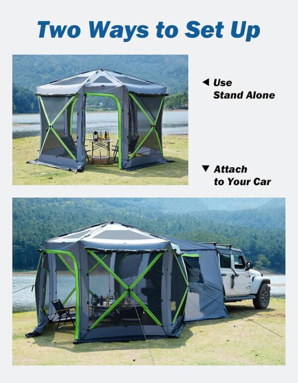 Dual-Use Pop up SUV Tents for Camping, 10 x10.5 Ft Big Space 2 Rooms Car Tent, SUV Tailgate Tent for Family Camping, 5 Sides Canopy, Portable Carry Bag, Gray Green - Image 2