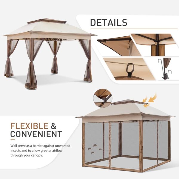 11x11 Pop Up Instant Gazebo Tent with Mosquito Netting Outdoor Canopy Shelter with 121 Square Feet of Shade (Beige) - Image 2