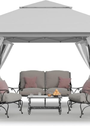 13x13 Pop Up Gazebo, Canopy Tent, Gazebos on Clearance - Outdoor Gazebo for Backyard & Patio Furniture  Pop Up Tent with Wheeled  Cover Bag (White)