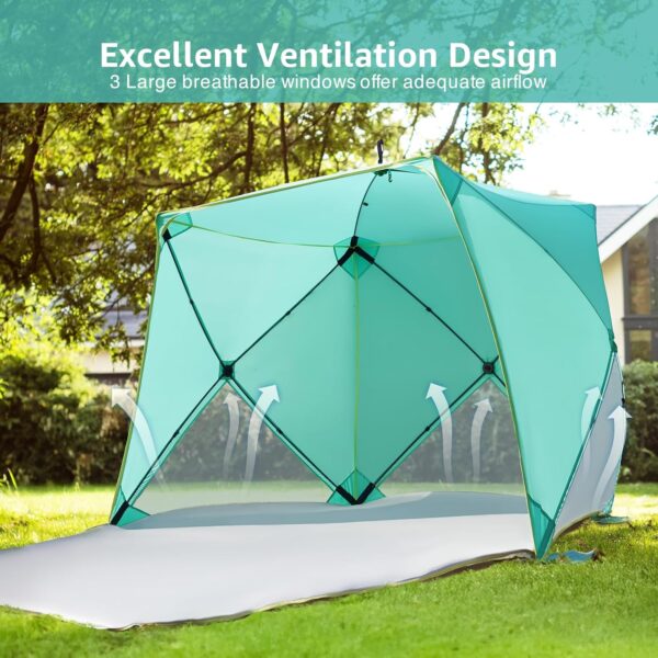 Pop Up Beach Tent, Portable Shade Sun Shelter UPF50+ UV Protection for 4 Person Extendable Floor for Fishing Hiking Camping, Waterproof Windproof（Mint Green - Image 2