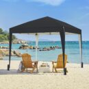 12x12 Pop Up Canopy with 4 Removable Sidewalls, Portable Enclosed Instant Tent, Waterproof Outdoor Tent, Beach Sun Shelter with 4 Sandbags, 12 Stakes & 4 Ropes, Black