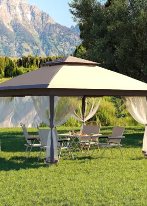 13x13FT Pop Up Gazebo,Canopy Tent with Mosquito Netting,Outdoor Patio Gazebo,Backyard Tent for Party,Wedding,Outdoor Dining(Khaki)